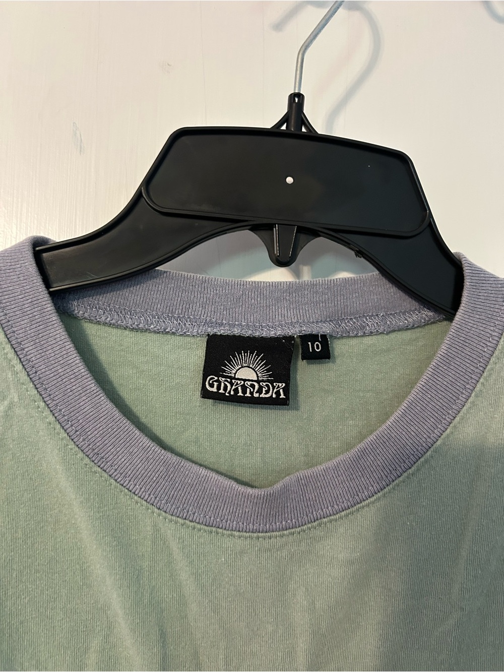 Sage Green Ringer Tee with Sunset Graphic - Picture 3 of 3